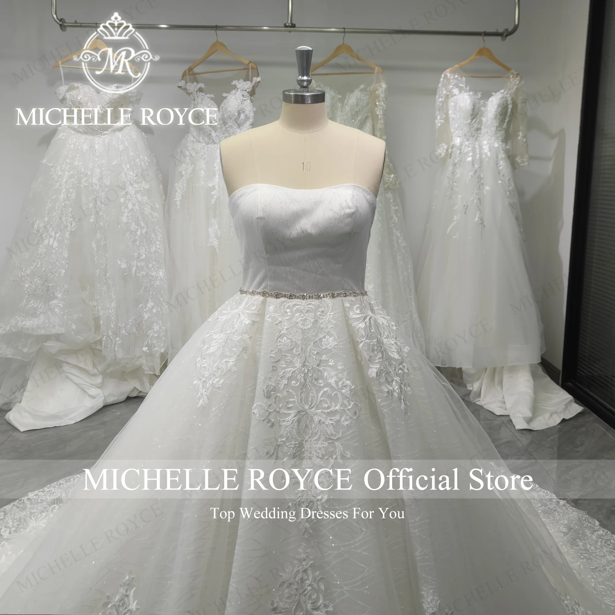 ميشيل رويس الكرة ثوب الزفاف للنساء مثير قارب الرقبة الديكور حزام التطريز خمر ثوب زفاف Vestidos De Novia