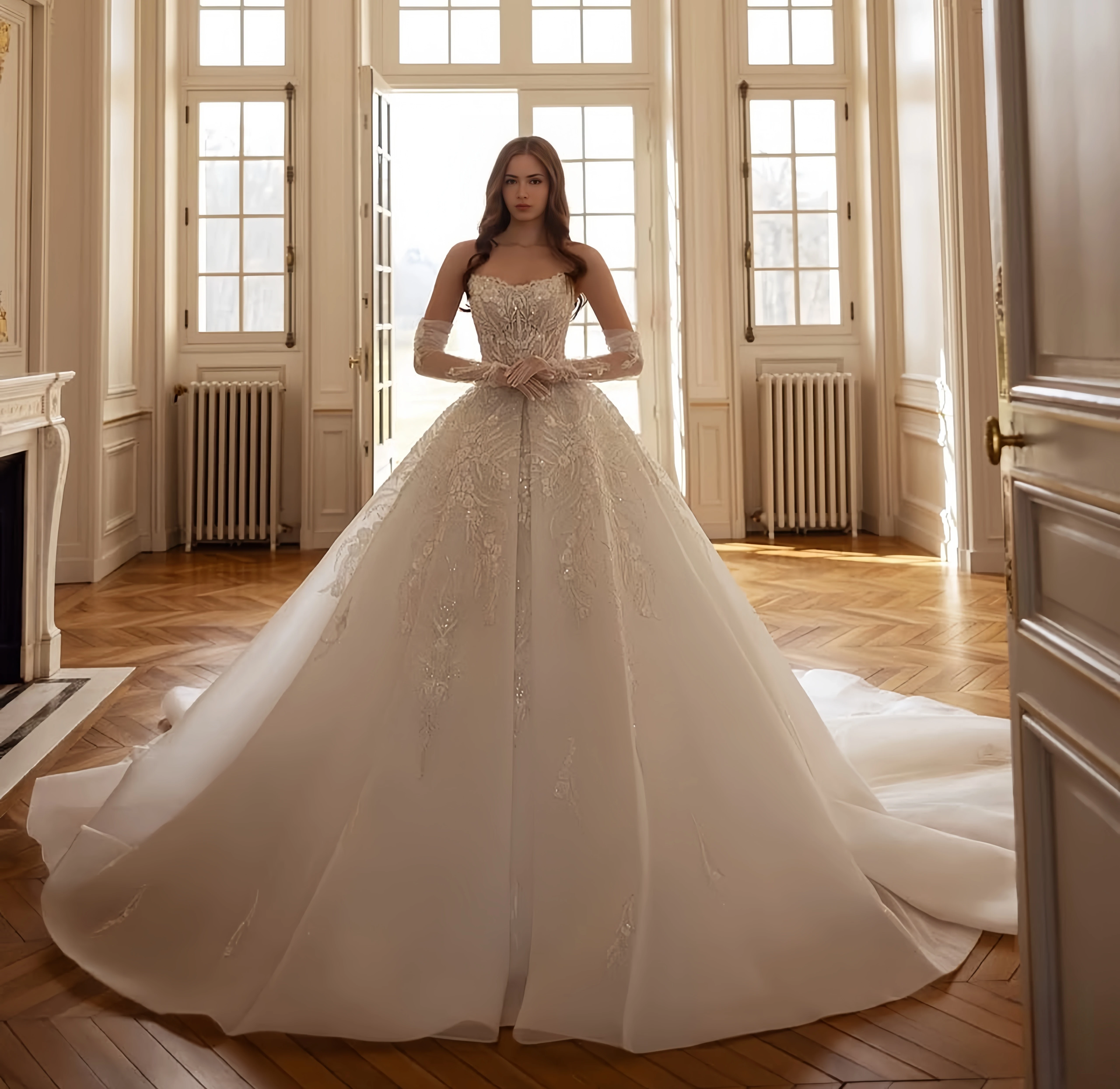 Customzied Strapless Sleeveless Beaded Elegant Wedding Dress Estidos De Novia Amanda Novias