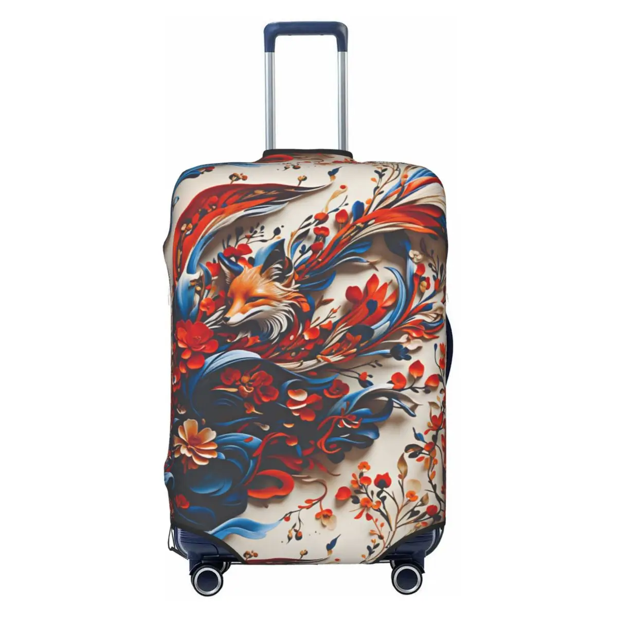 

3D Effect Red Fox Floral Print Suitcase Cover Dust Proof Travel Luggage Covers for 18-32 inch