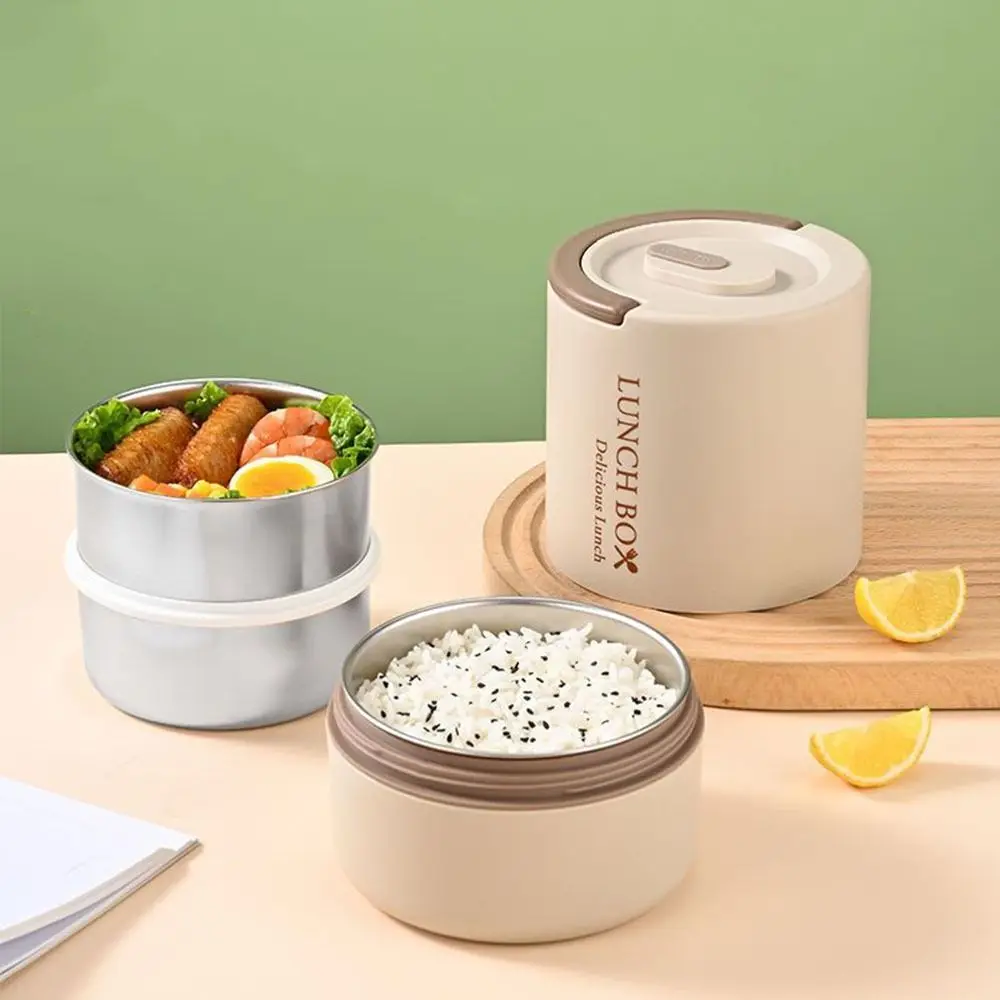 

Portable Stainless Steel 3 Layers Lunch Box Large Capacity Sealed Thermal Lunch Box Stackable with Spoons Food Container Office