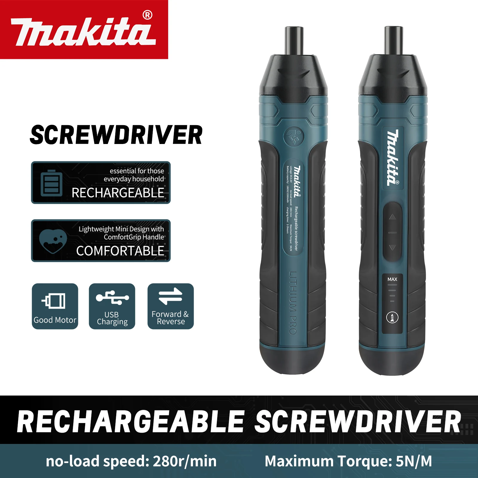 Makita Cordless Electric Screwdriver | 3.6V 5N.m Torque | 1/4