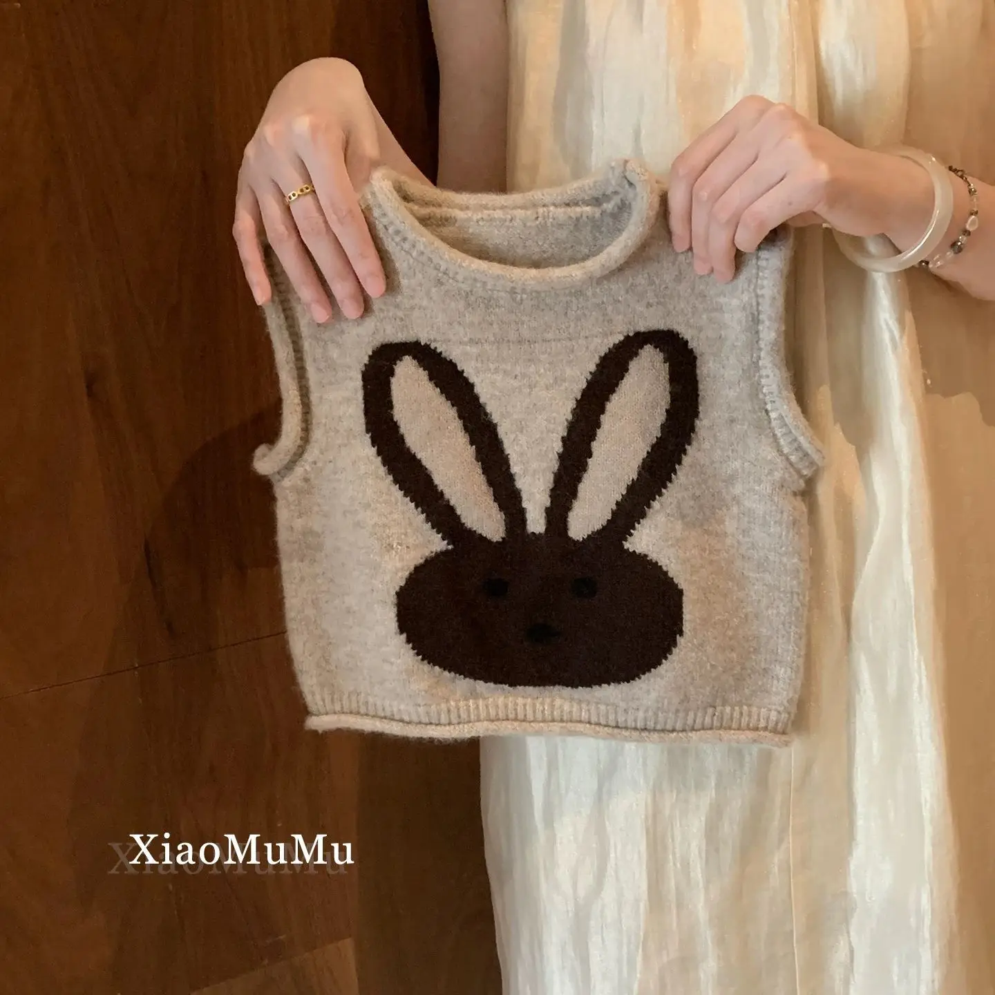 Korean Girls' Knitted Vest Stylish Outerwear Children's Pullover Jacquard Sweater Vest Baby Spring and Autumn Clothing