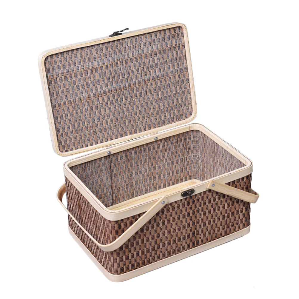 

Bamboo Weaving Snack Basket Handheld Durable Picnic Sundries Storage Basket Color Portable Bread Fruit Holder