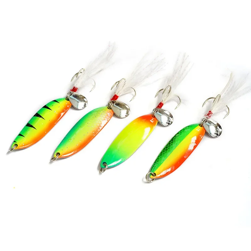 Metal Spoon Spinner Lure 5g/9g/13g/18g/21g Saltwater Fishing Lure With Feather Laser Body Sinking Bait For Carp Fishing Bait