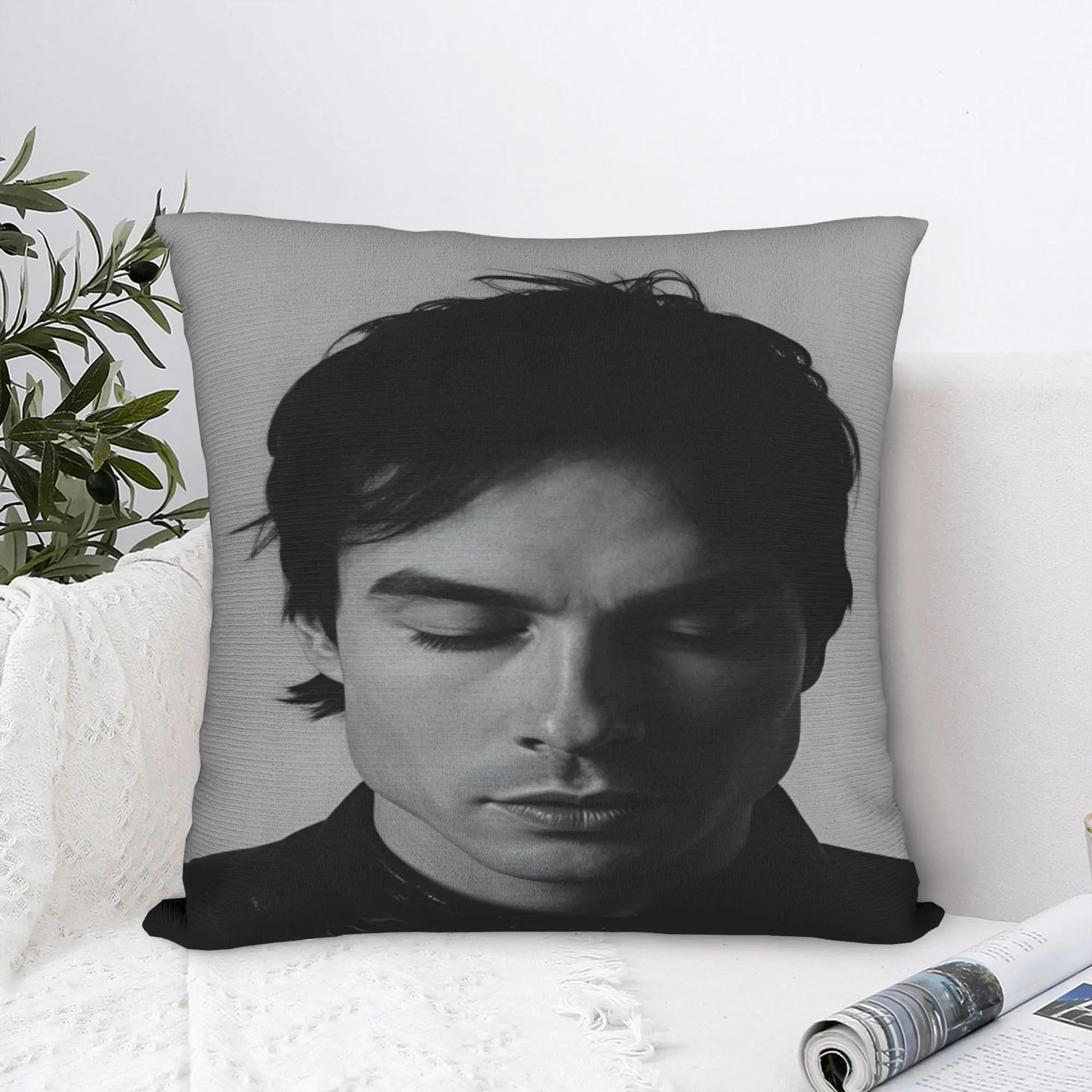 VIKAMA Vampire Diaries Damon Portrait Pillow Case  Vintage Pillow Cover Comfy Pillowcases For Sofa Car Home Decor