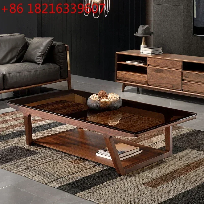Solid Wood Tempered Glass Coffee  Living Room Home Log Light Luxury  Apartment