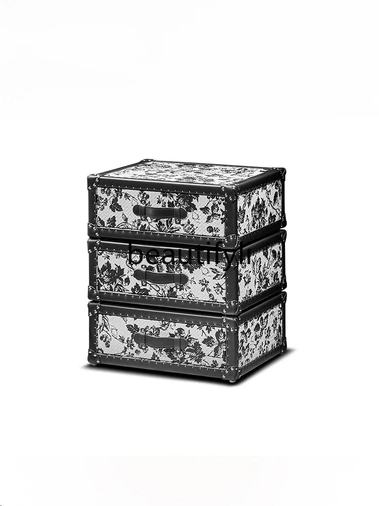 

LJY French retro rotating bedside table, old flower cabinet, drawer, high-end artistic edge, few corners