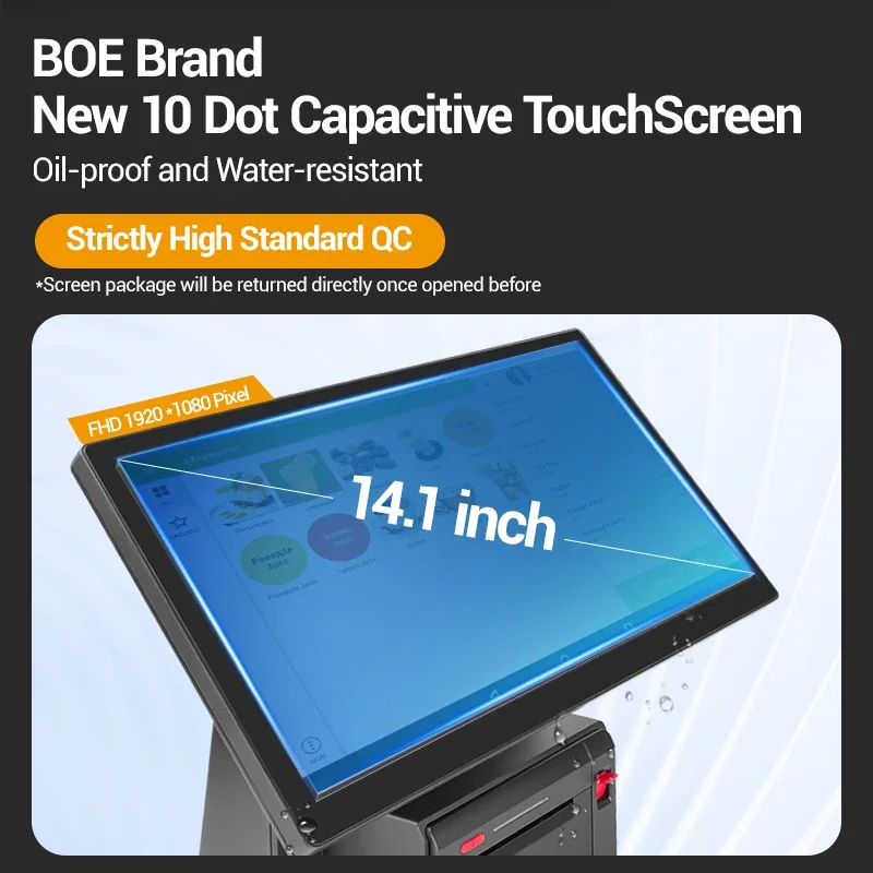 FYJ-F2 Caja registradora de 14,1 pulgadas con pantalla táctil, Terminal de restaurante, máquina de pago, sistemas POS de Windows todo en uno con impresora integrada