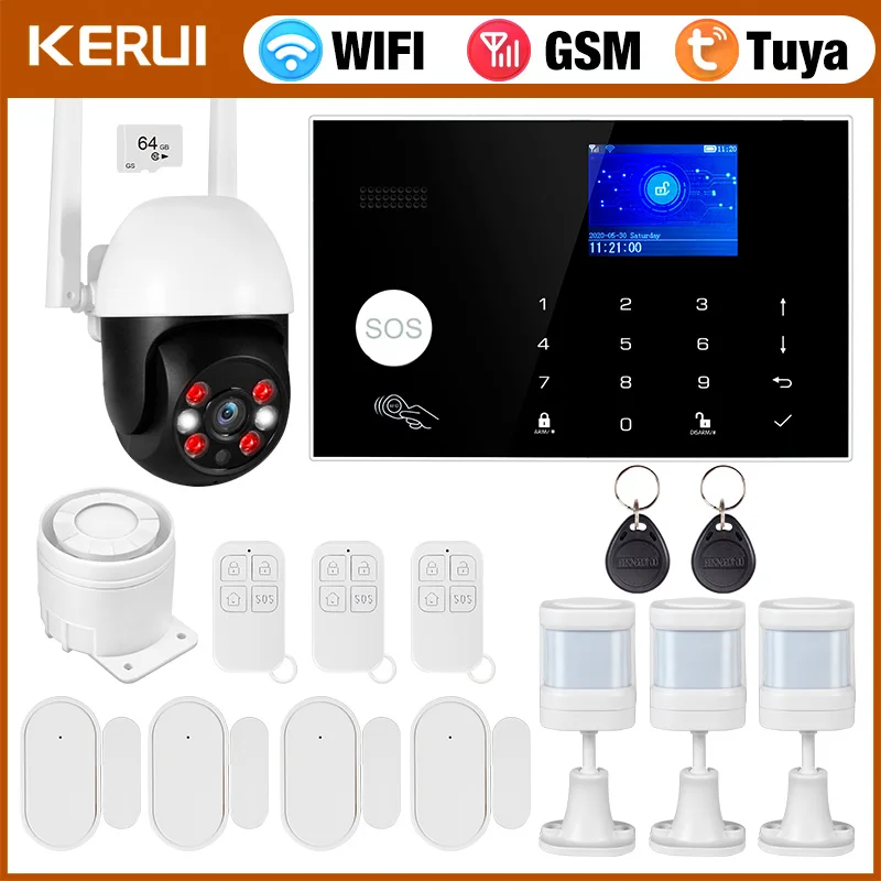 

KERUI Защита безопасности G30 WIFI GSM Домашняя сигнализация Дисплей температуры/влажности Tuya Умная сигнализация Работа Alexa Датчик движения