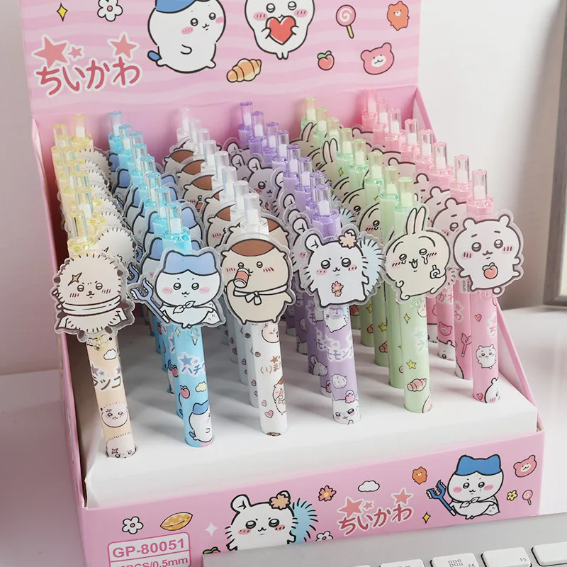 6pcs Kawaii Chiikawa 프레스 젤 펜 쓰기 귀여운 0.5mm 검정 잉크 중립 펜 프로 모션 선물 사무실 학교 용품