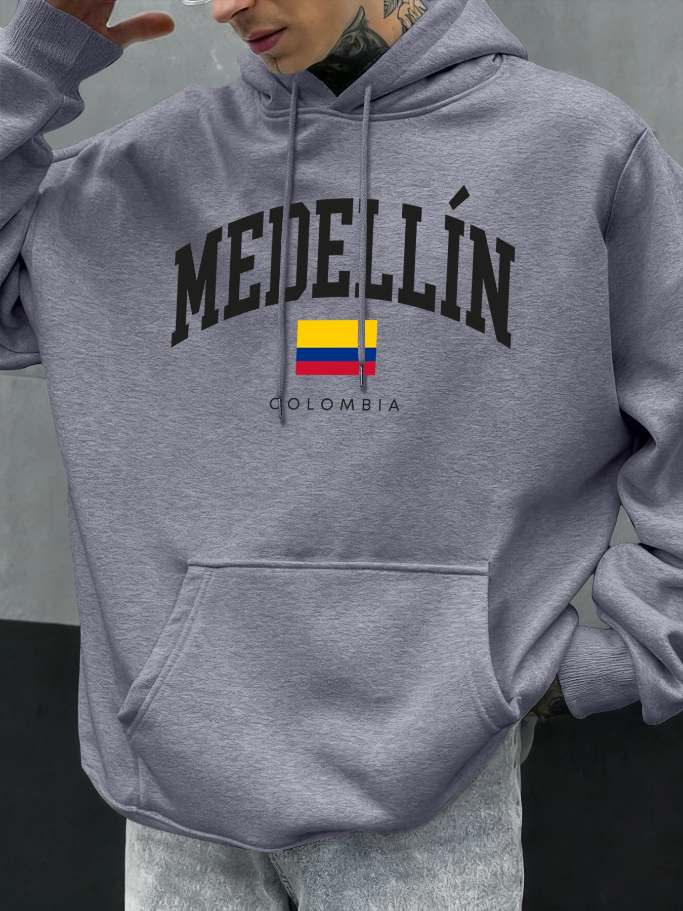 Medellin Kolumbien Brief Und Flagge Drucken Hoodies Männer Hip Hop Fleece Hoody Tasche Weiche Pullover Casual Streetwear Herbst Kleidung