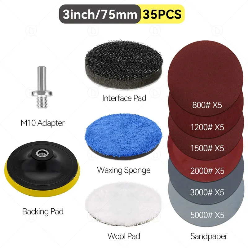 3inCar Detailing Polishing Sponge For Auto Headlight Restoration Kit With Buffing Pad Sanding Disc Waxing Sponge M10 Drill