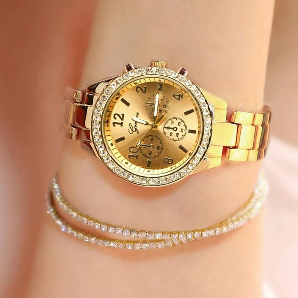 Ladies Quartz Wrist Watches Dress Watch Women Crystal Diamond Watches Gold Silver Clock Women Montre Femme 