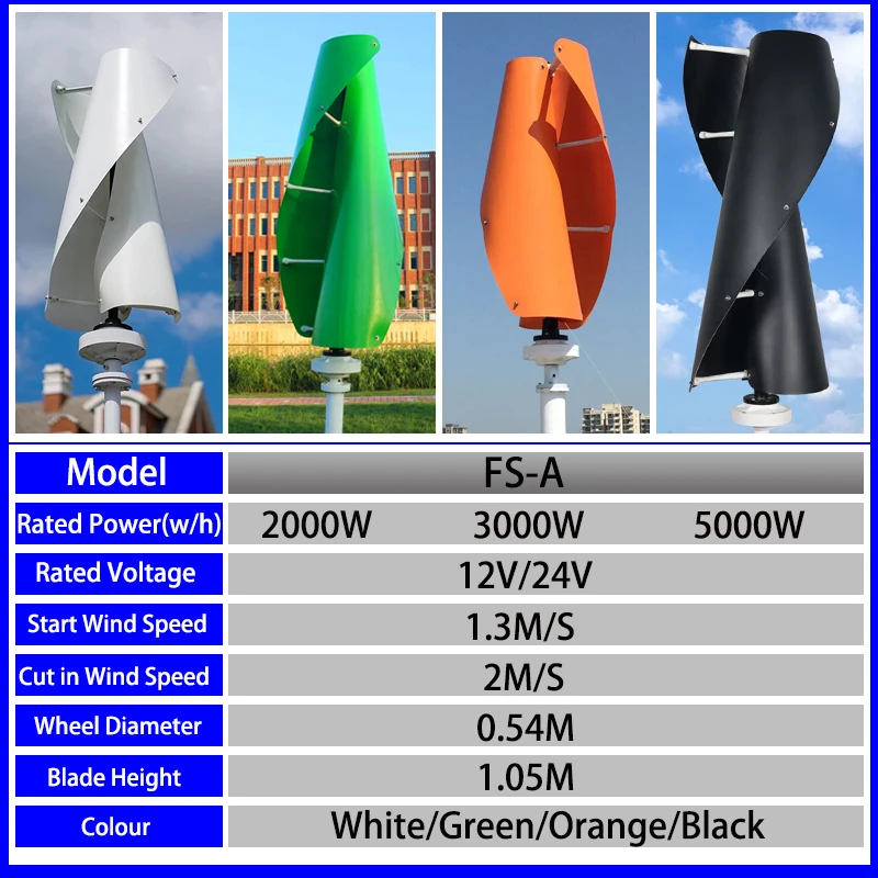 Home 5KW 3KW  Vertical Axis Wind Power Turbine Generator 5000W 3000W 12V 24V  Low Noise Upright Windmill for Farm Seashore Boat