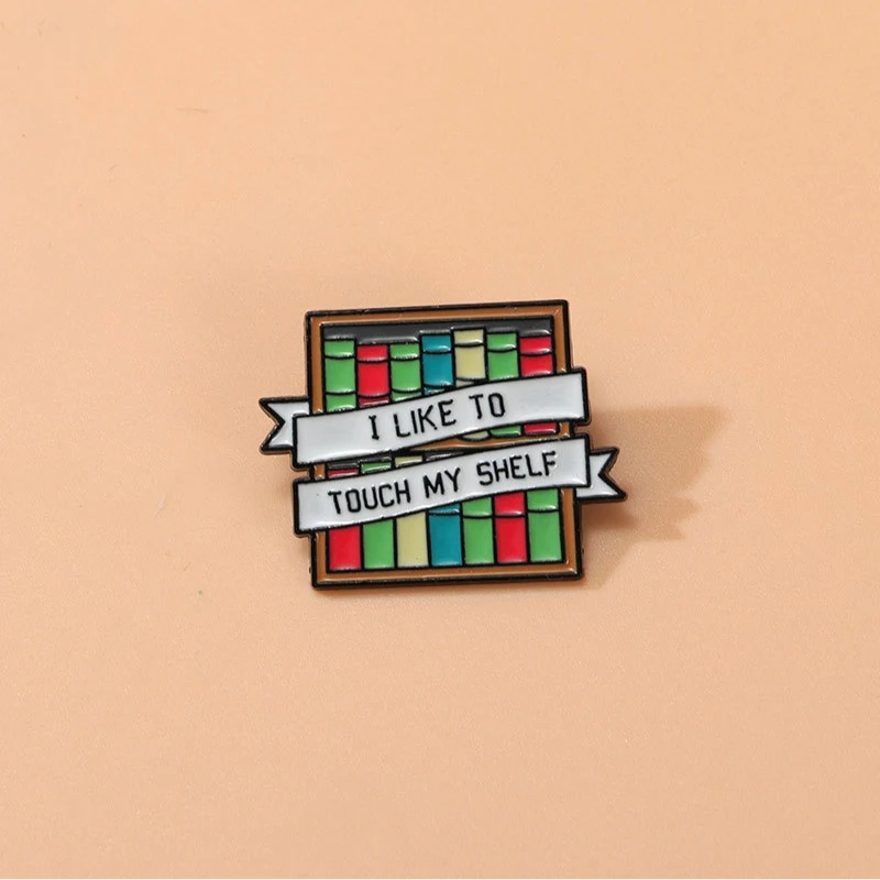 Creative Cartoon Bookshelf English Slogan Brooch Cute Metal Badge Pin DIY Clothes Bags Shoes Hat Scarf T-shirt Jeans Accessory