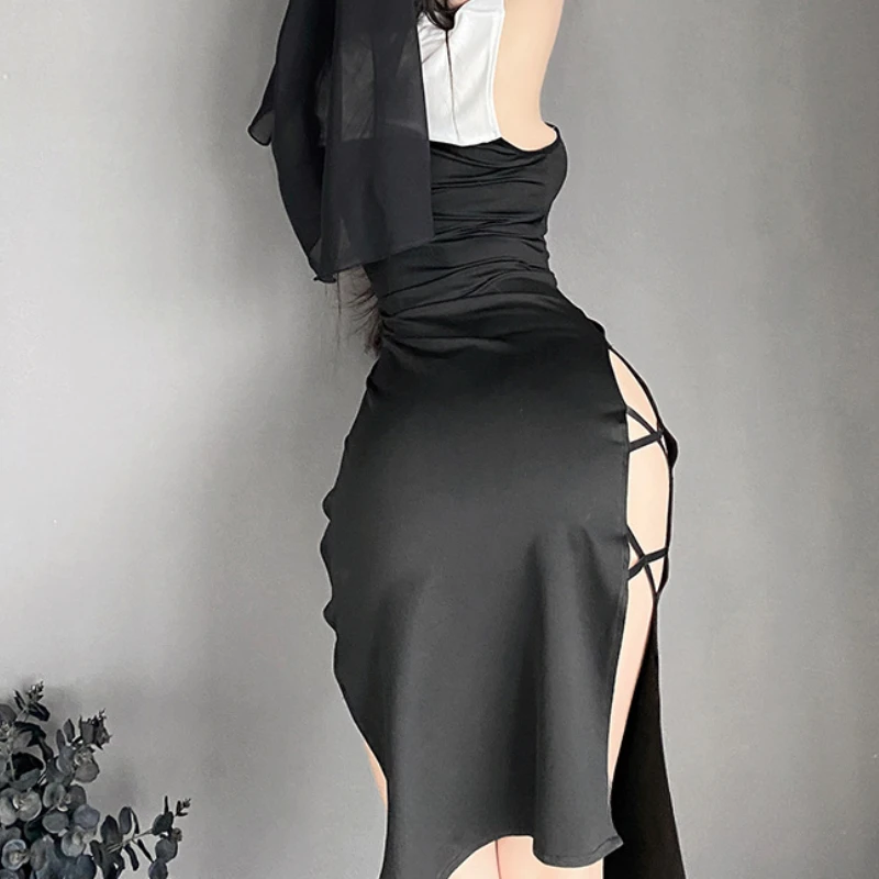 여성 란제리 이국적인 세트 홈 잠자는 Nightwear 붕대 드레스 가운 메이드 수녀 어머니 코스프레 역할 놀이 유니폼