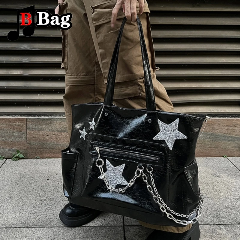 Large capacity commuter tote bag Spice Girl Gothic Harajuku woman star decoration punk tote one shoulder handbag