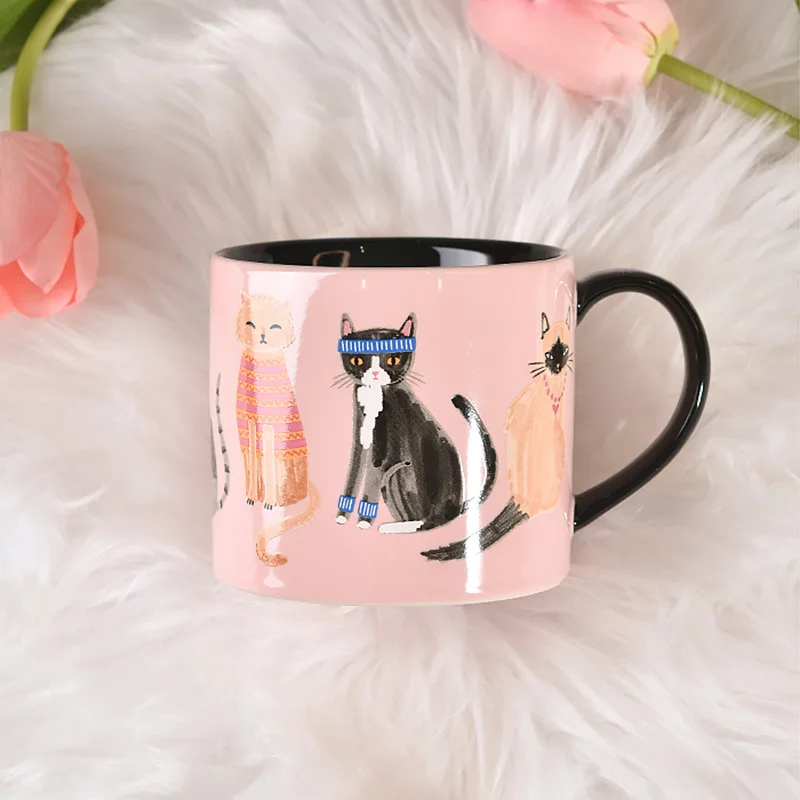 

Creative Cartoon Cat Ceramic Mug Pink Girl Heart Home Breakfast Cup Leisure Meal Bar Personality Coffee Cup Tea Cup