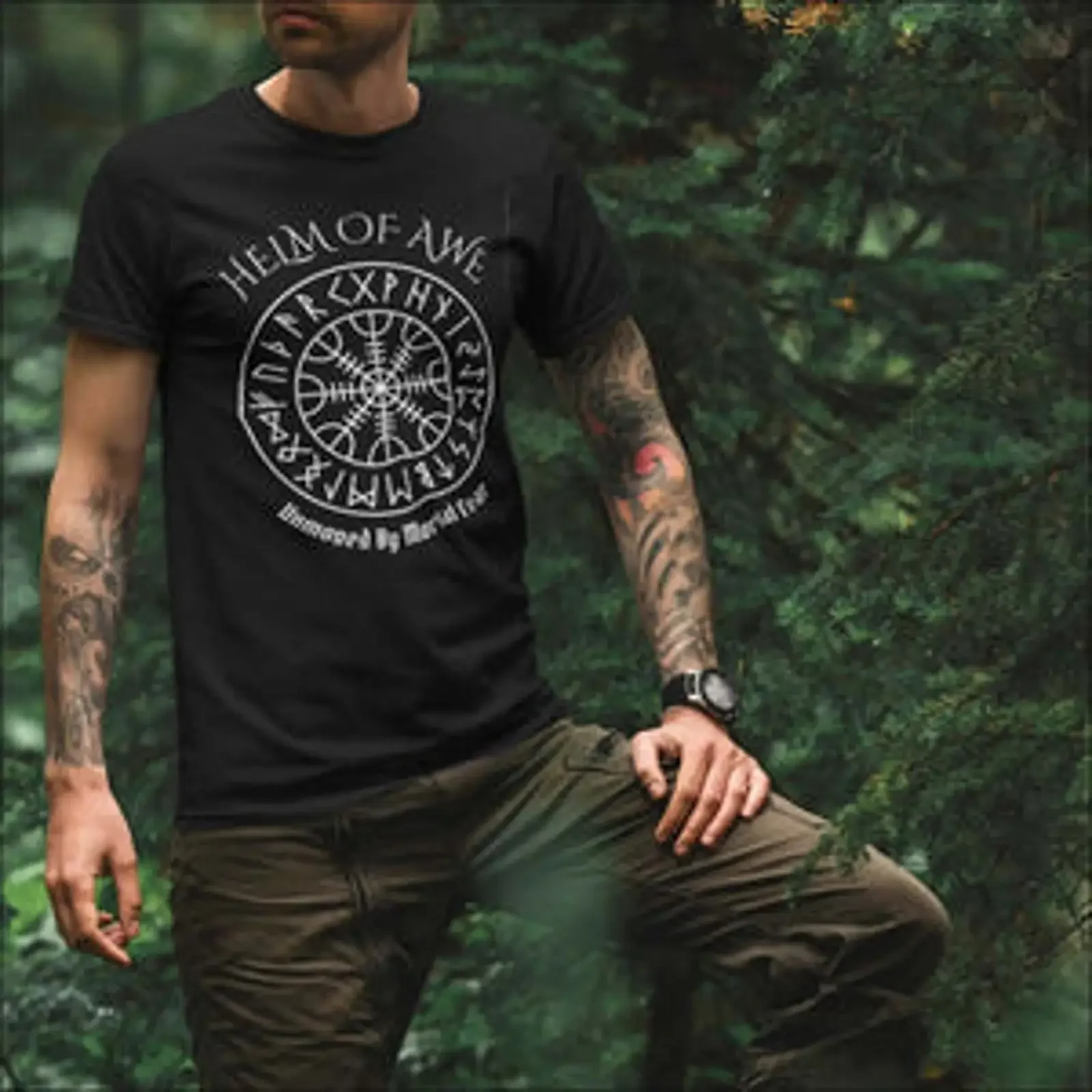 T-shirt Viking Helm of Awe, symbole nordique de protection, Northlord, vintage, délavé, pour un usage quotidien, streetwear élégant, extensible