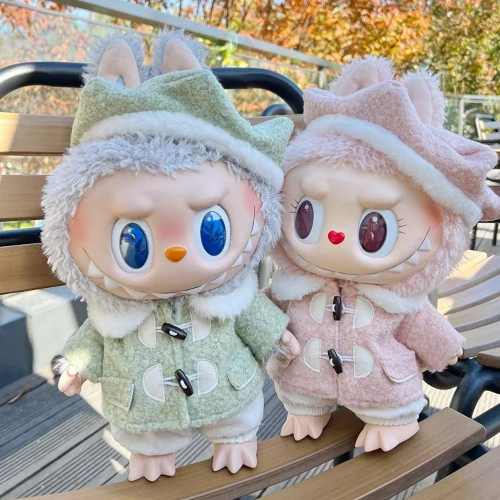 For 38 CM LABUBU/MOKOKO vinyl plush doll spring wild summer autumn and winter tweed coat set for labubu outfit decoration