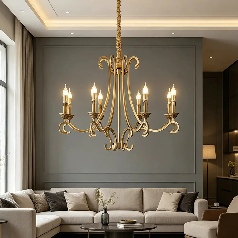 Modern Led Copper Chandelier For Dining Room Kitchen Bedroom Bedside Lamp Gold Vintage Ring Ball Decorate Ceiling Hanging Light