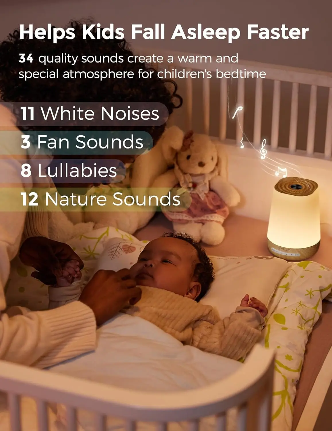 White Noise Machine for Baby Sleep with Night Light, 34 Soothing Sounds, Timer & App Control