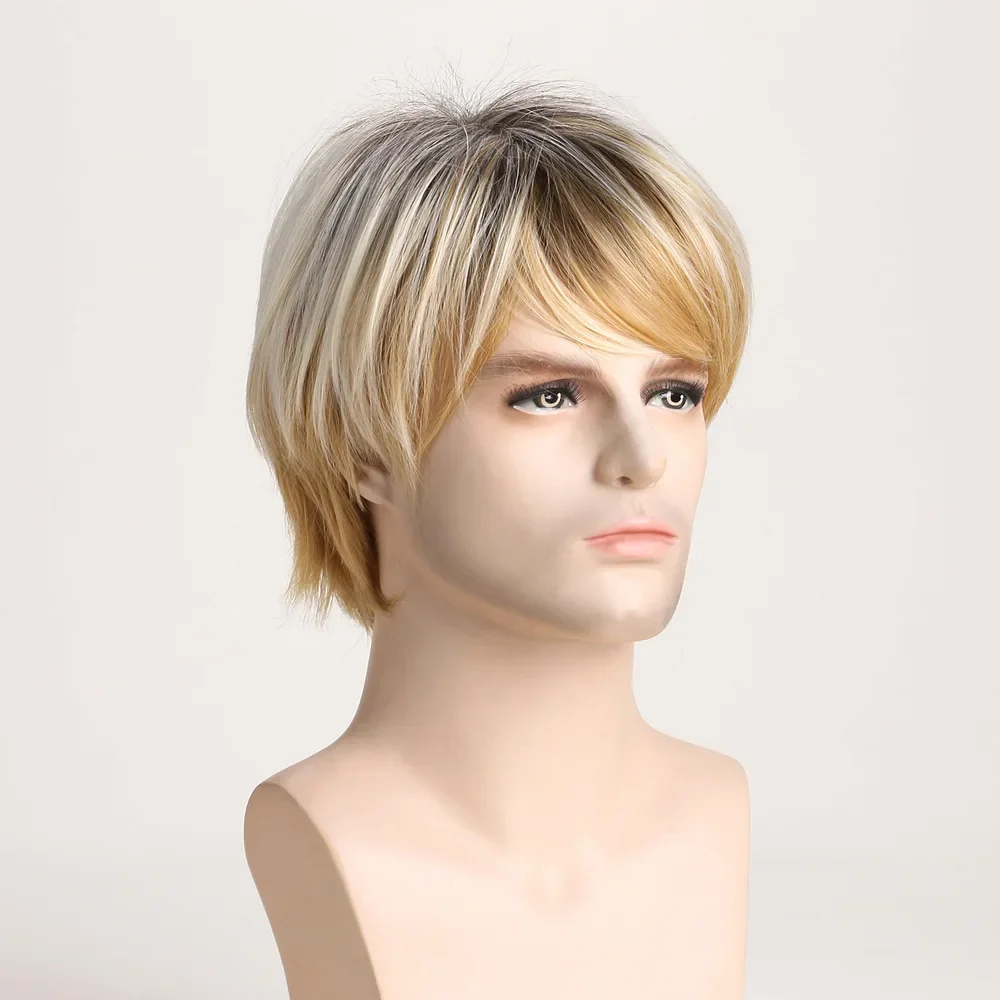 Synthetic Short Curly Hair Wigs For Men Boy Costume Cosplay Party Blonde Heat Resistant Fake Hair