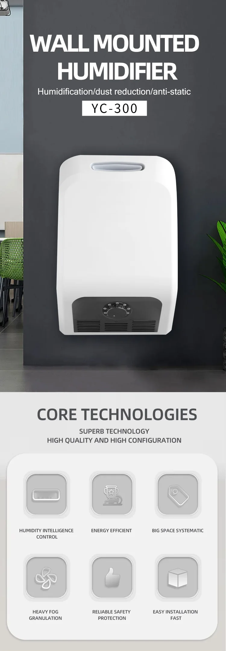 Ultrasonic Aromatherapy Diffuser & Humidifier Wall-mounted Household & Hotel Use Plastic Material