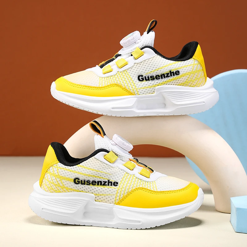 

Новые желтые сетчатые кроссовки, детская дышащая нескользящая детская спортивная обувь с ручкой, легкие повседневные кроссовки для бега, кроссовки для мальчиков