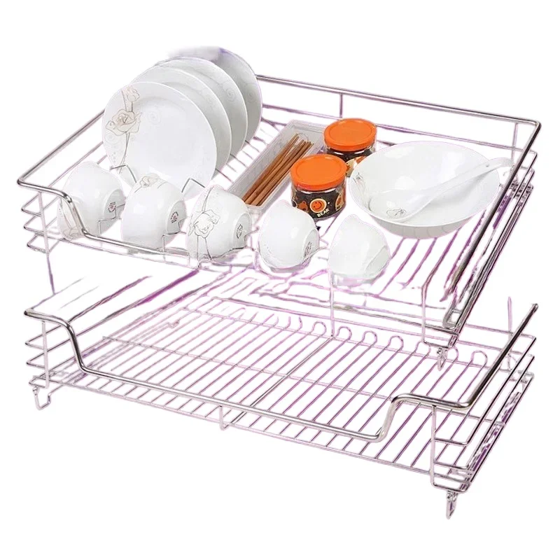 

Cabinet stainless steel pull basket, damping pull basket, kitchen deepened dish pull basket, stainless steel seasoning basket