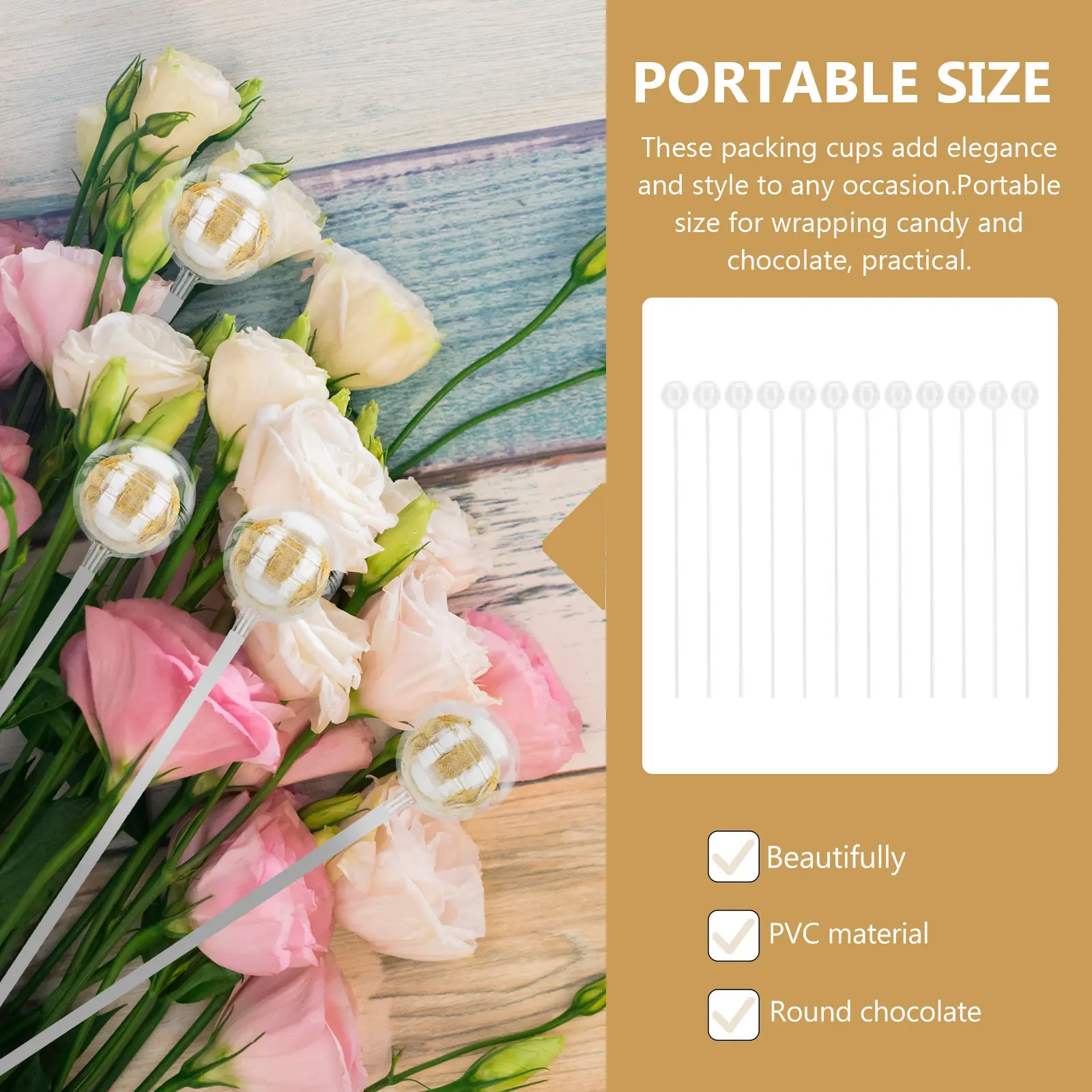 

100Sets Chocolate Ball Cup PVC Chocolate Bouquet Base Lightweight Sturdy DIY Candy Decoration Flower Packaging Support Rack