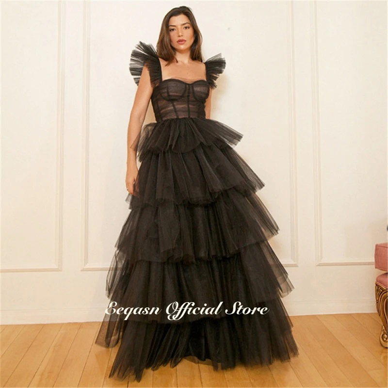 Fushcia-Robe de soirée en tulle superposé pour femme, robe de Rhtrapèze, vert, noir, rouge, robes formelles personnalisées, unique, 123