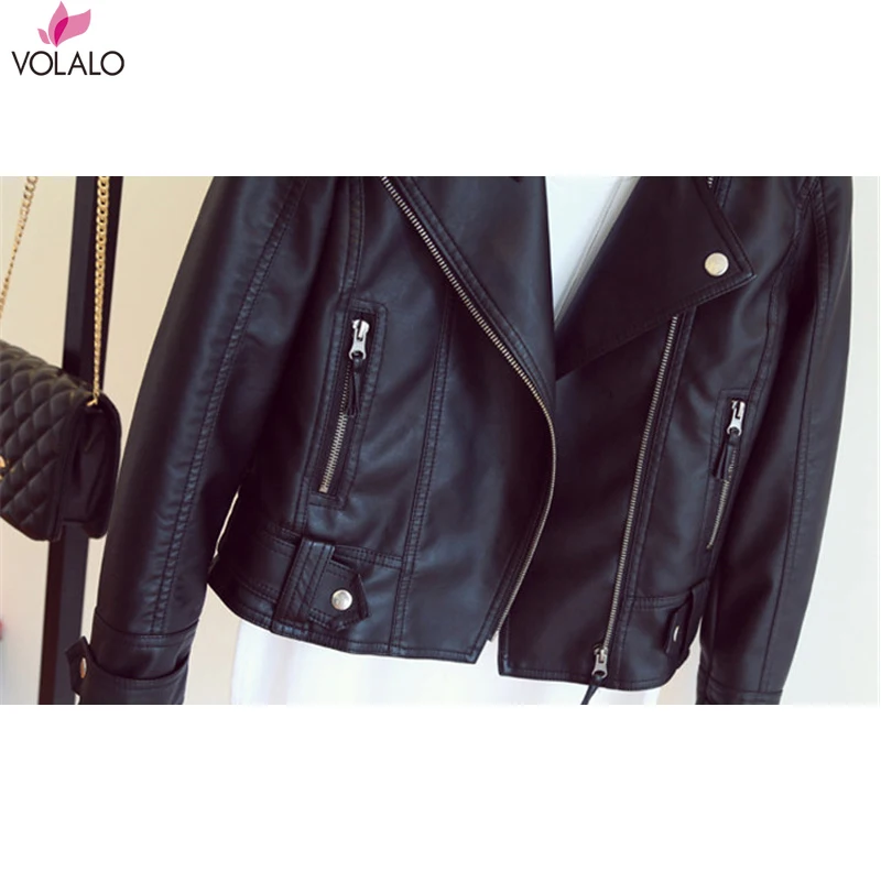 SUSOLA Women Autumn Leather Jacket Moto Biker Motocycle Female Outwear Classical Faux Leather Coat Black Turn-down Collar