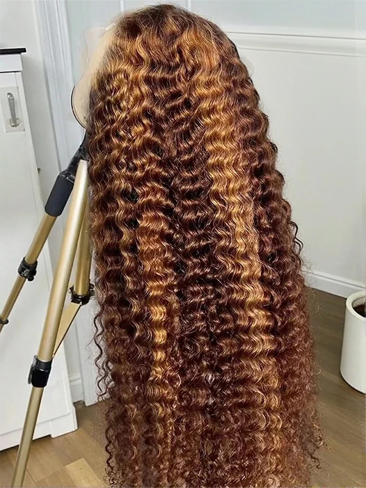 

13x6 Highlight Deep Wave Frontal Wigs 250% Burmese Curly Human Hair Wig Pre Plucked 4/27 Ombre HD Lace Frontal Wig 13x4 Colored