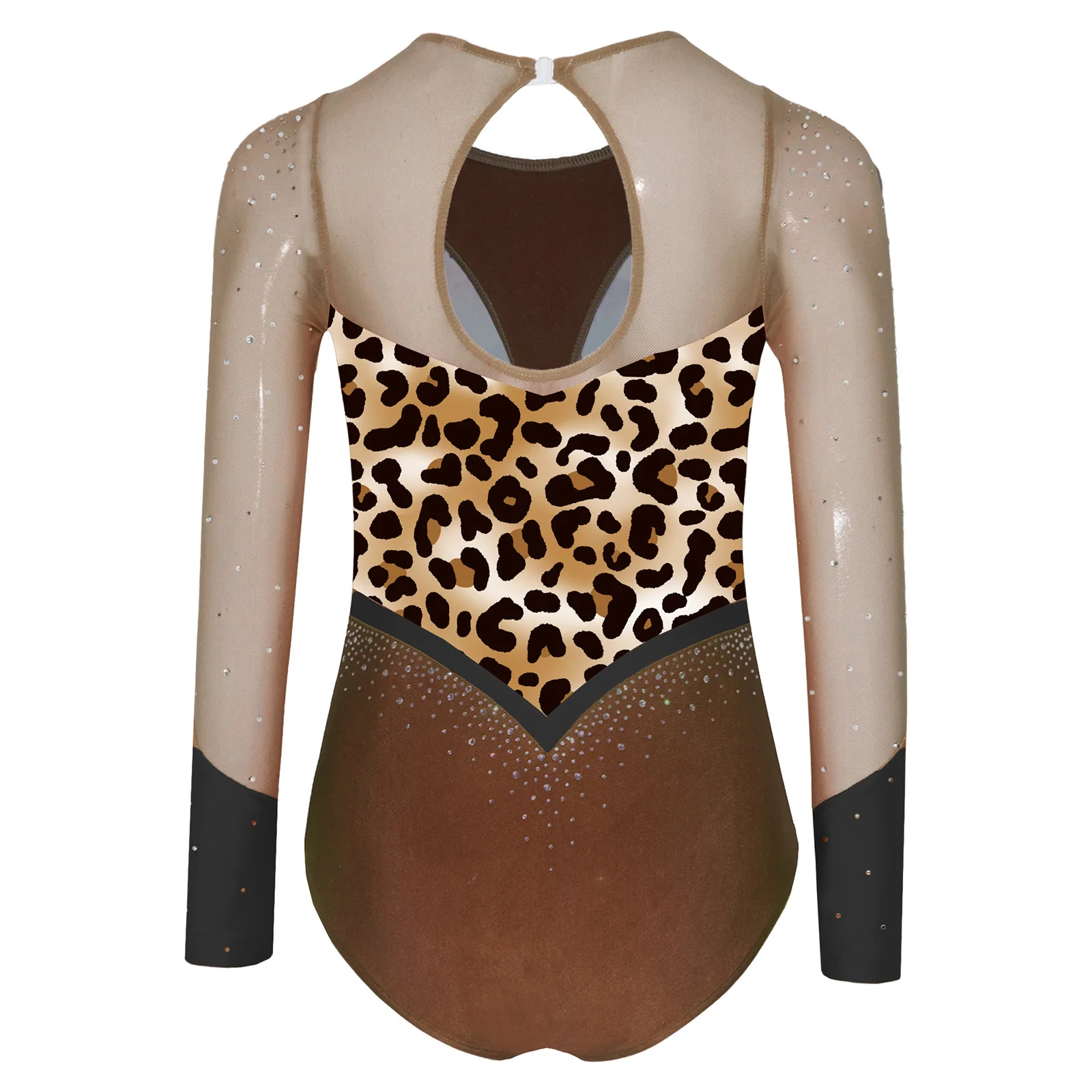 

Girls Ballet Leotards Sparkly Rhinestones Patchwork Long Sleeve Cutout Bodysuit Rhythmic Gymnastics Skating Dancewear Jumpsuit
