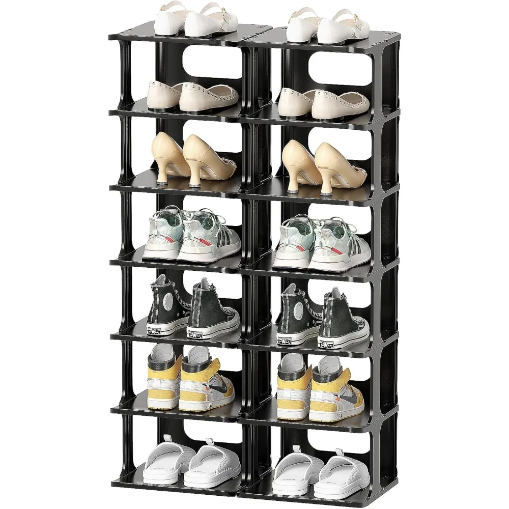 

Black Shoe Rack for Front Door Entrance - Tall Shoe Organizer for Small Spaces, Closet Narrow Small Shoe Shelf Cabinet