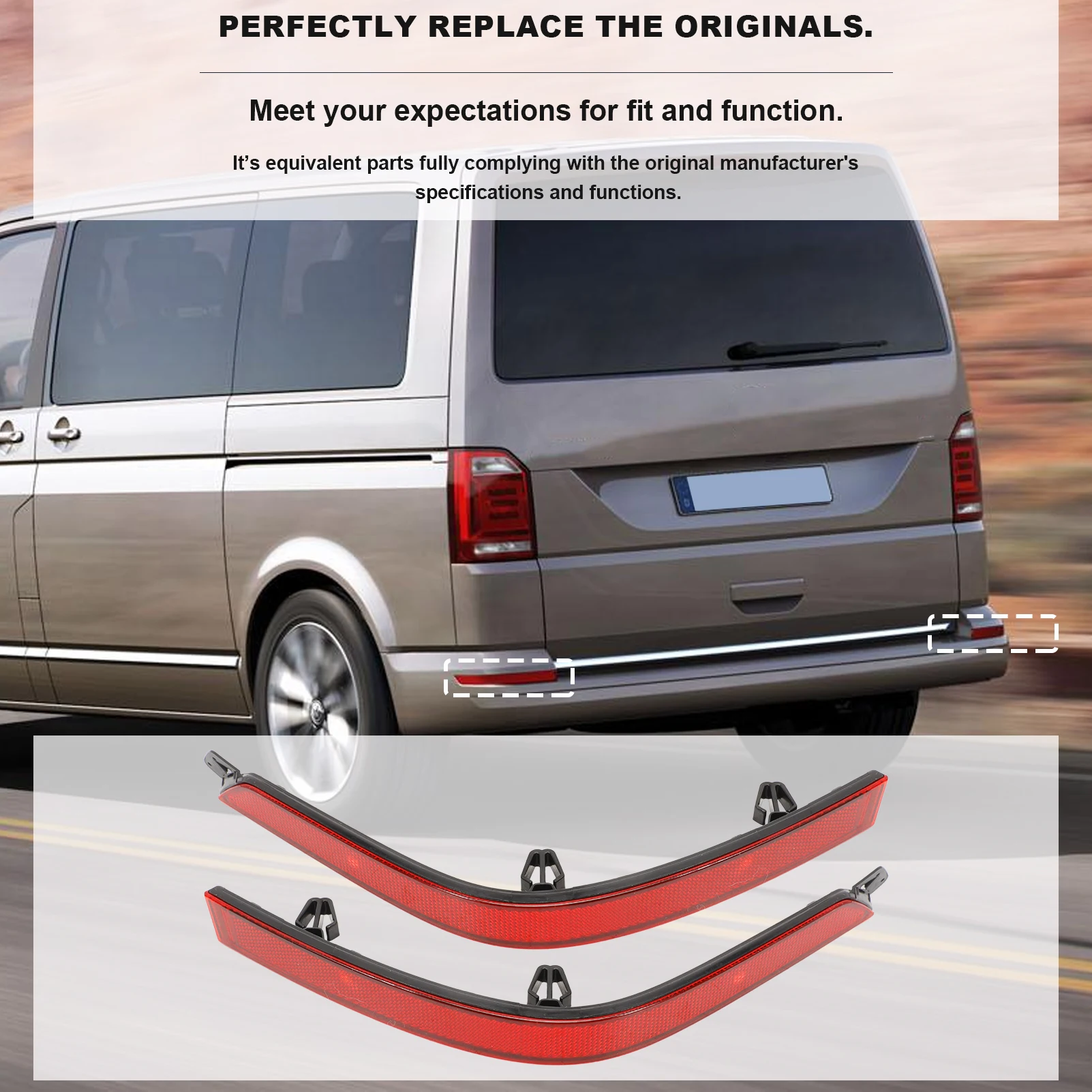 Reflective Bumper Tailgate Rear Left and Right for Multivan T6 Transporter T6 Caravelle Replace 7E0945105D 7E0945106D