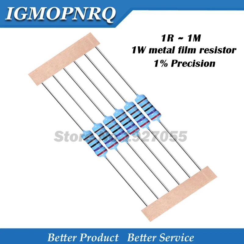 20pcs 1W Metal film resistor 1% 1R ~ 1M 1K 4.7K 10K 22K 47K 100K 330K 470K 100k 200K 150K 220K 470K 180K 330K 910K 1M ohm