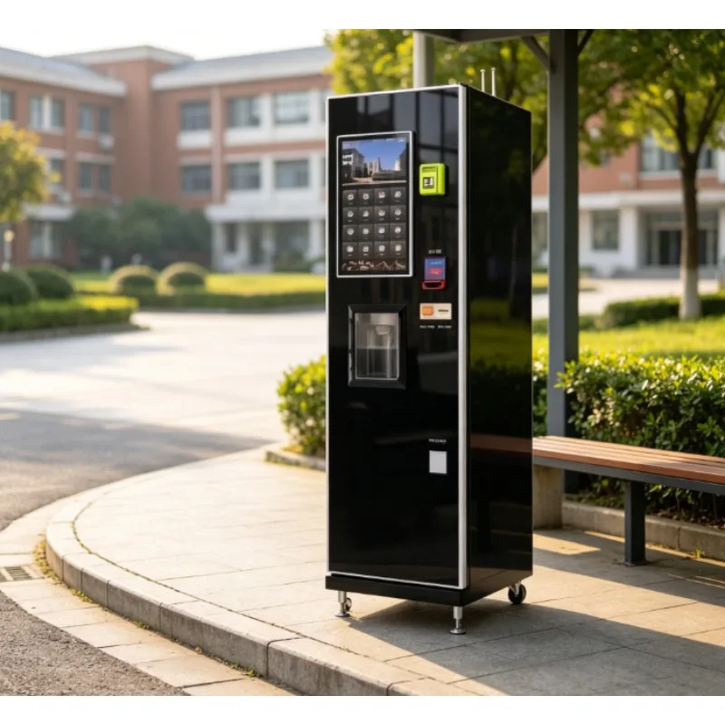 Fully automatic outdoor coffee vending machine 21.5-inch touch screen, multiple payment methods 150-200 cup capacit