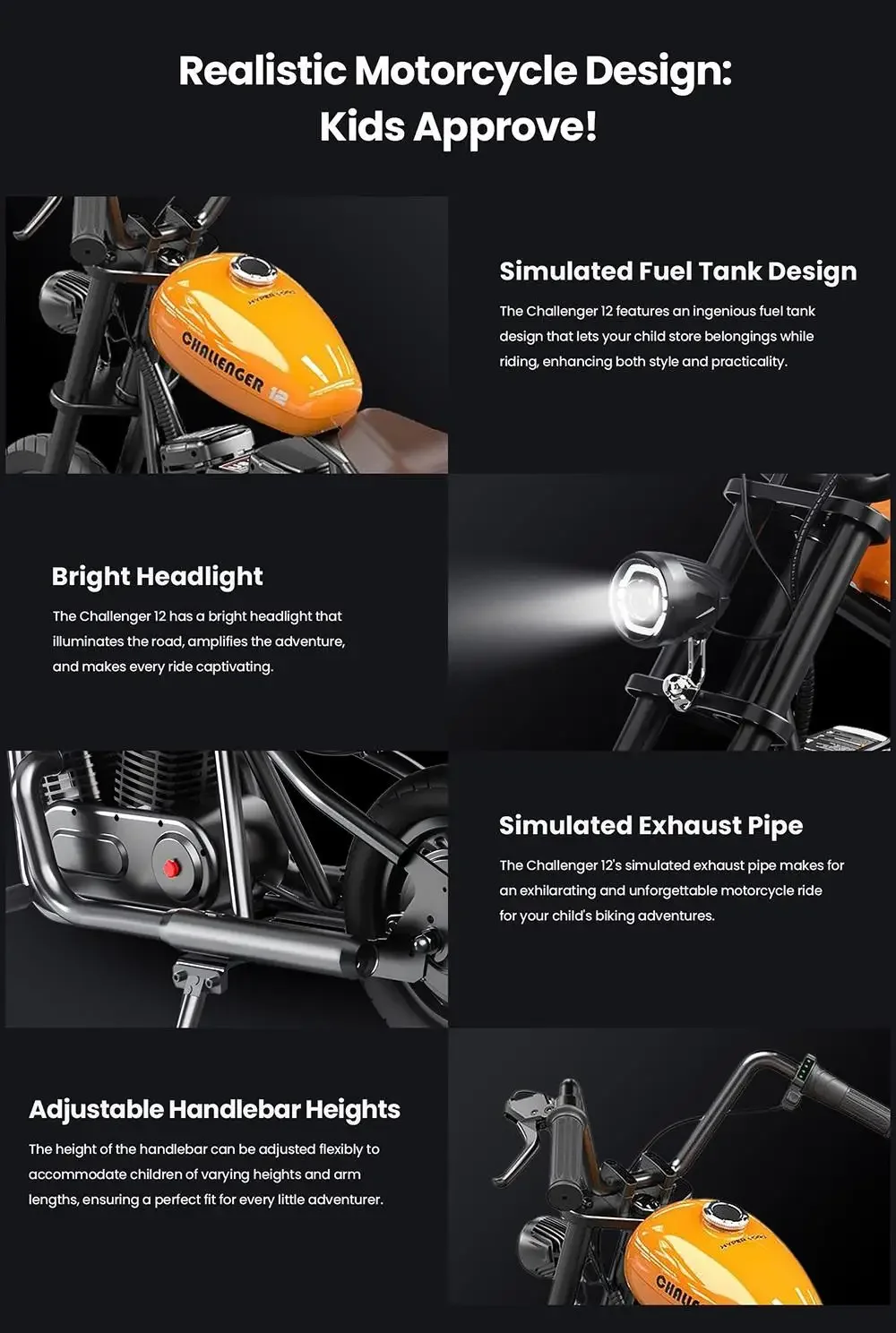 Challenger 12 Kinder-Elektro-Motorrad 160W 24V 5,2AH 12*3 Zoll Reifen Kinder-Elektromotorrad Mini-Elektroroller – Detail 2