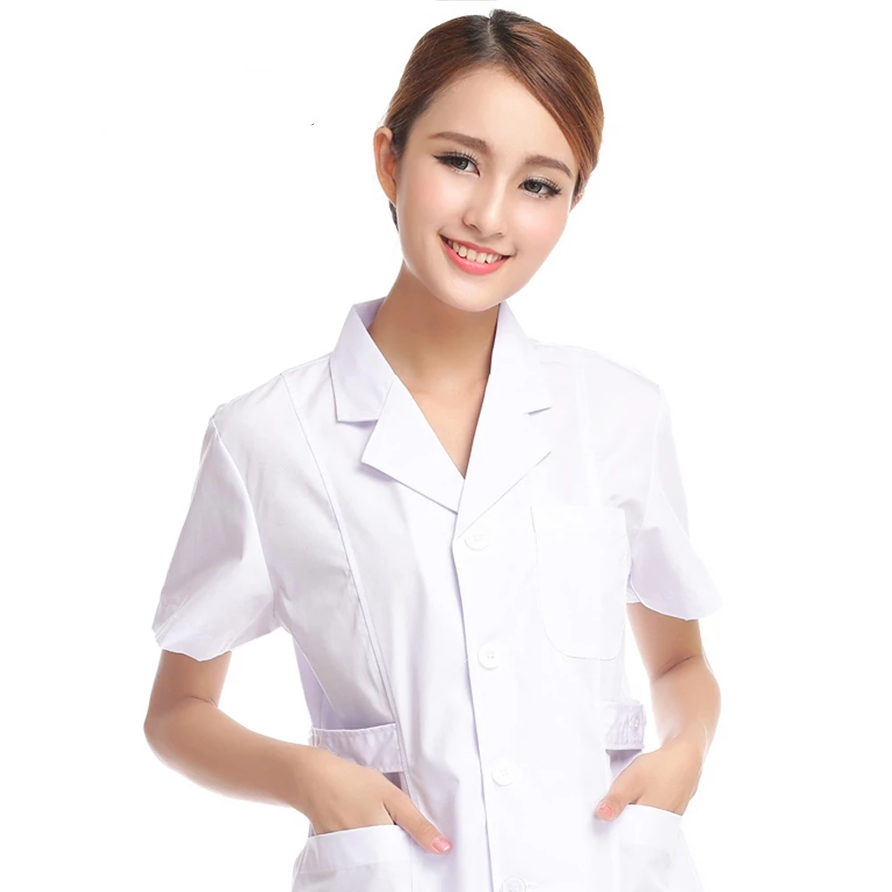 Doctor's coat Doctor's coat short sleeve summer suit collar nurse's coat white blue drugstore overalls