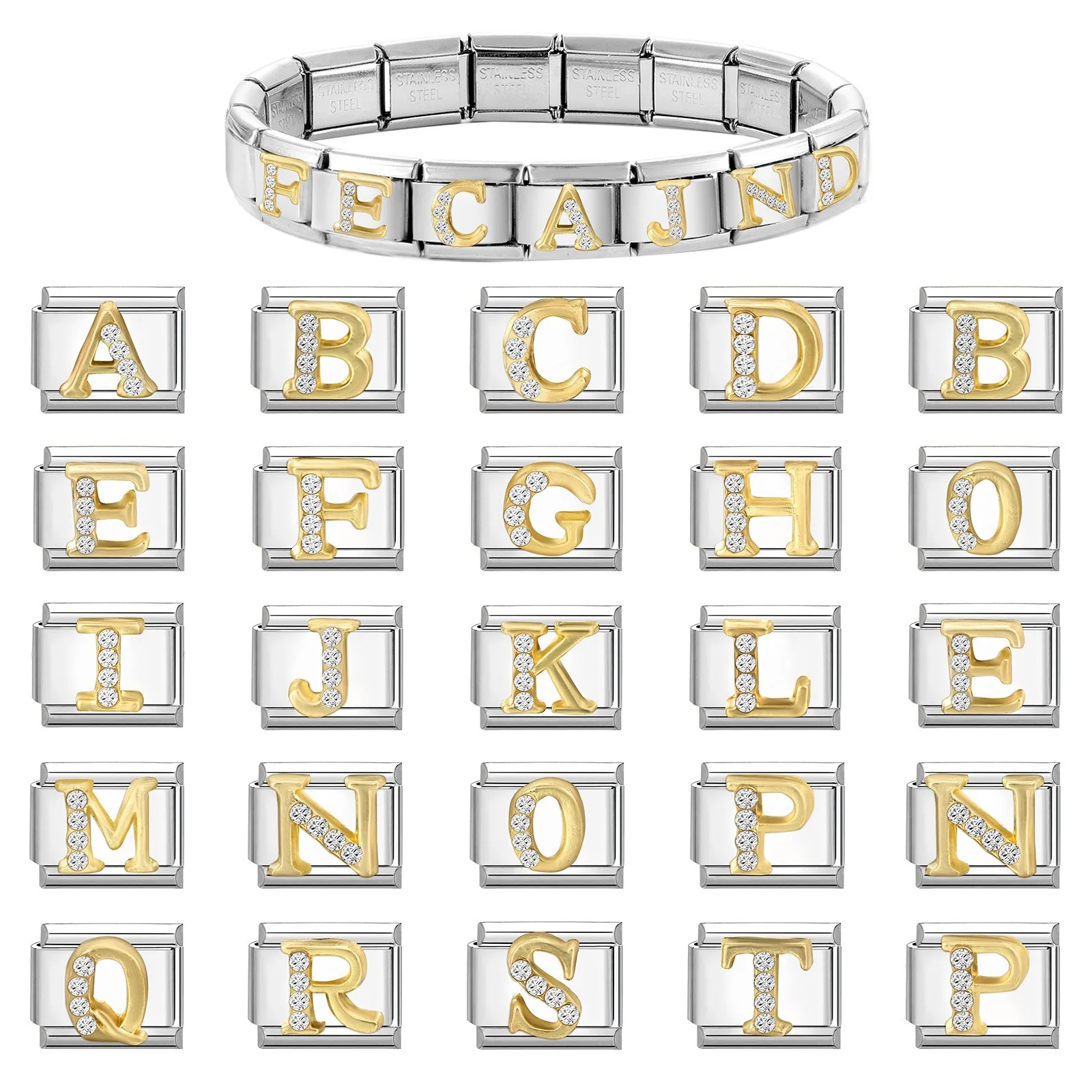 1 Stück 304 Edelstahl Italienische Charm-Anhänger 26 Englische Buchstaben Passend für 9mm DIY Armband Schmuckherstellung 10mm x 9mm Personalisiert – Detail 4
