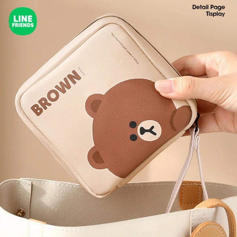 Cartoon Cony Brown Girls Sanitary Napkin Storage Bag Line Friends Portable Large Capacity Student Menstrual Period Square Bag