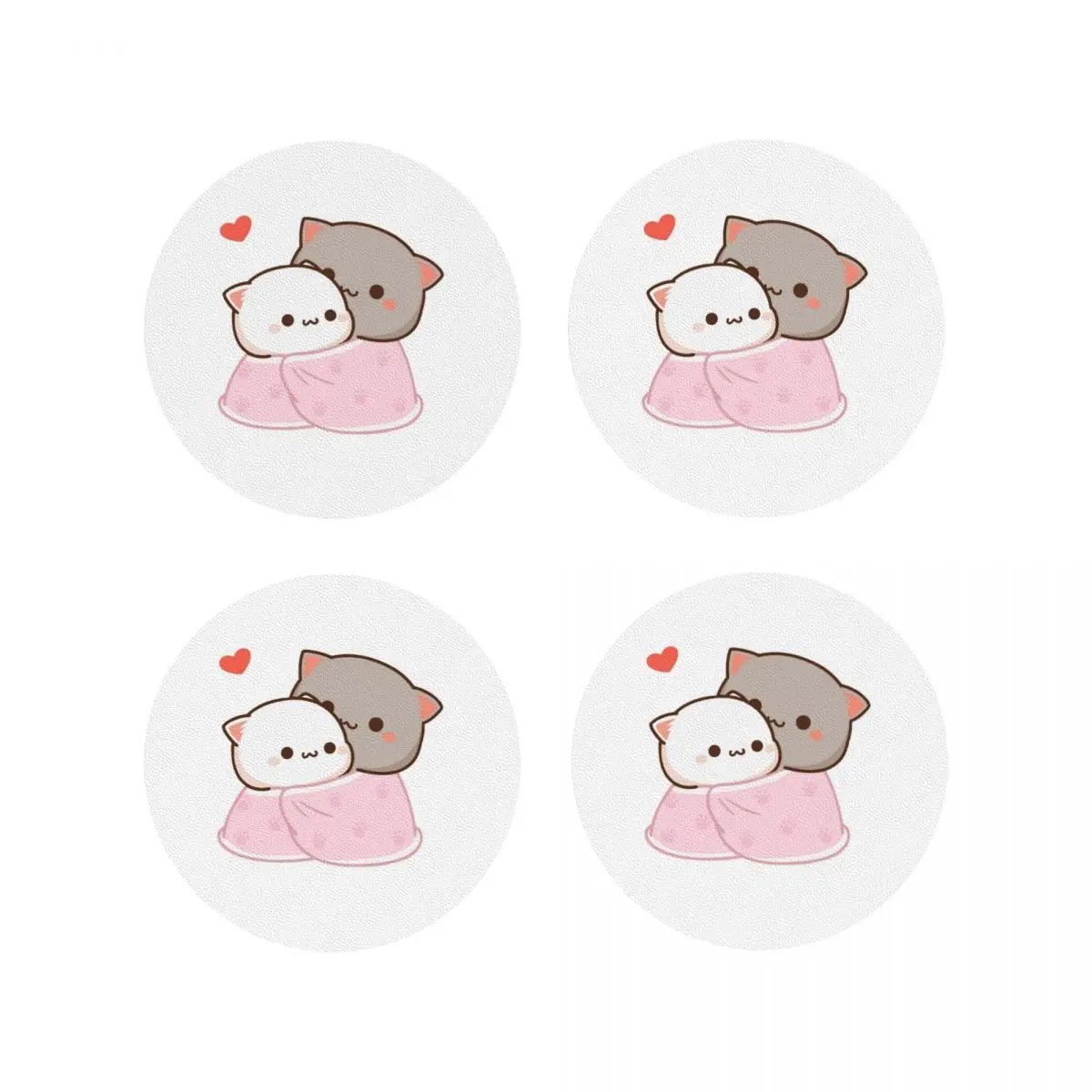 Peach And Goma Cuddling Mochi Peach Cat Coasters Kitchen Placemats Non-slip Insulation Cup Coffee Mats For Decor Home Set of 4