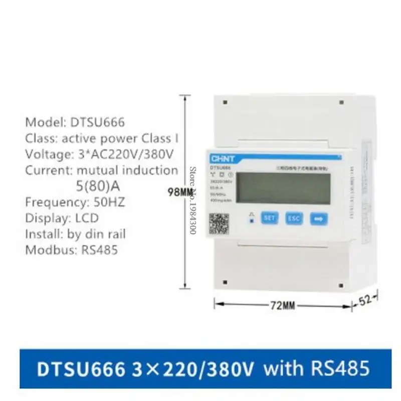 Imagem -03 - Energia Inteligente Energia do Medidor Elétrico Chnt Chint Dsu666 Dtsu666 Monofásico Trilho Din 80a 1.56a Rs485 Modbus ct