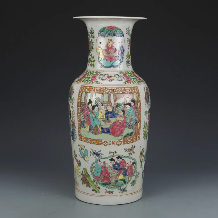 Qing Dynasty Kangxi Pastel Story Characters Guanyin Vase Antique Porcelain Old Fidelity Collection