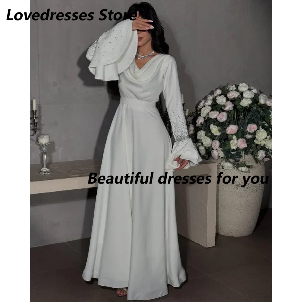 

Elegant Evening Dresses for Women Long Sleeves Floor Length A Line Prom Formal Wedding Guest Special Events Gala Customized