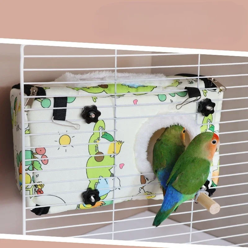 Cotton Bird Bed & Hammock for Cage Winter Snuggle Nest with Entry Hole Observation Window & Screw for Parakeets Cockatiels
