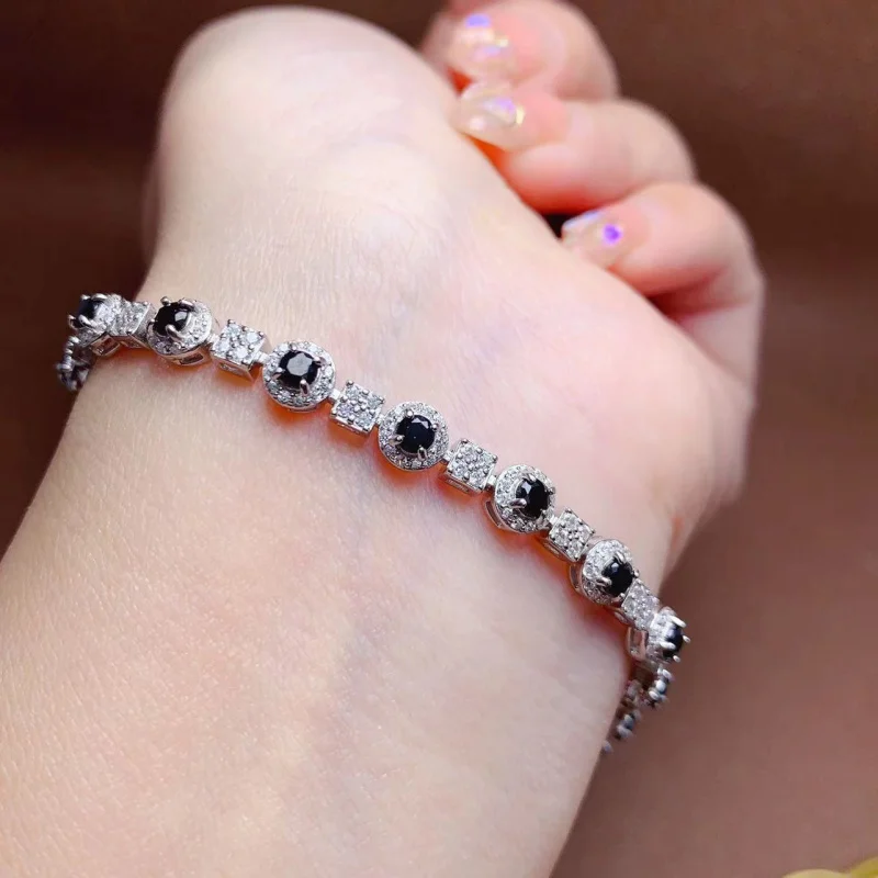 925 Silver Inlaid Natural Black Spinel Women's Bracelet with Multiple Fashionable and Versatile Diamonds