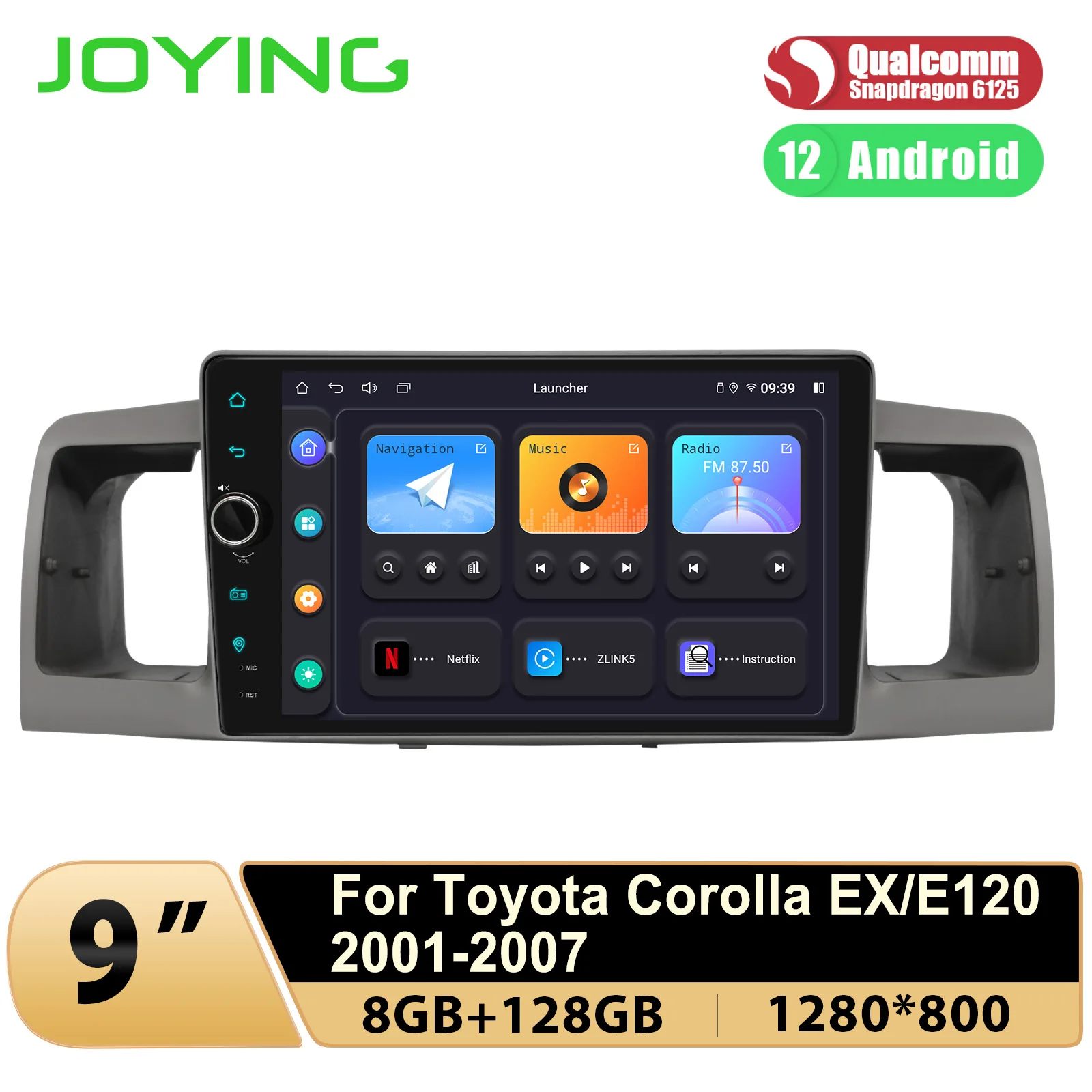 

JOYING 9"Android 12 Car Radio Stereo System Upgrade GPS Navigation Carplay FOR Toyota Corolla EX/E120 2001-2007 Plug and Play